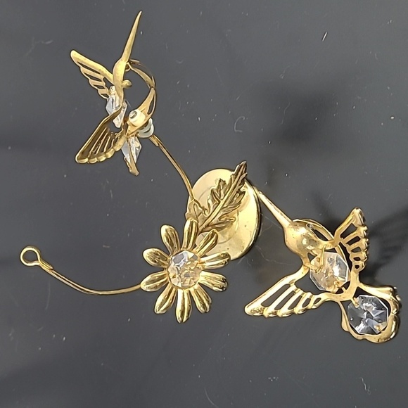 HUMMINGBIRD AUSTRIAN CRYSTAL MASCOT  LITE CATCHER WITH FLOWERS 24KT GOLD PLATED - Picture 4 of 16